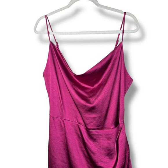 ELLIATT Revolve Jacinda Berry Pink Satin Drape Faux-Wrap Asymmetrical Midi Dress - Picture 6 of 14